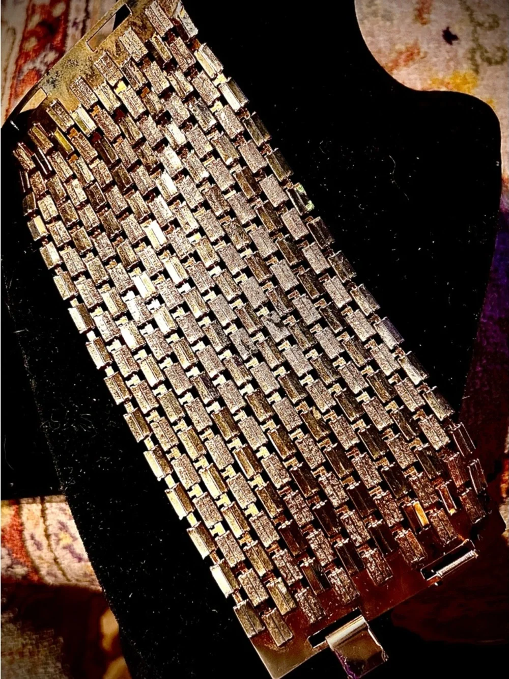 Metal Link art deco Bracelet Gold Tone
